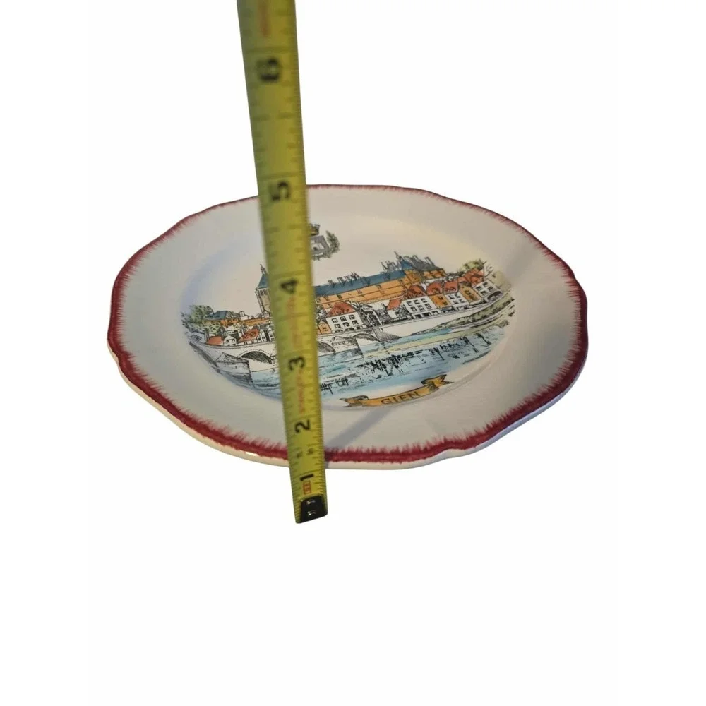 Gien France Plate Decorative Wall Hanging Plate Town‎ Scene Red Trim